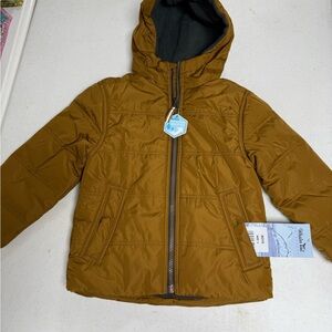 Kids Whales Tail Outerwear Hooded Puffer Jacket in Tan Size 4